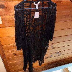 LC Lauren Conrad Sheer Black Lace Cover-Up